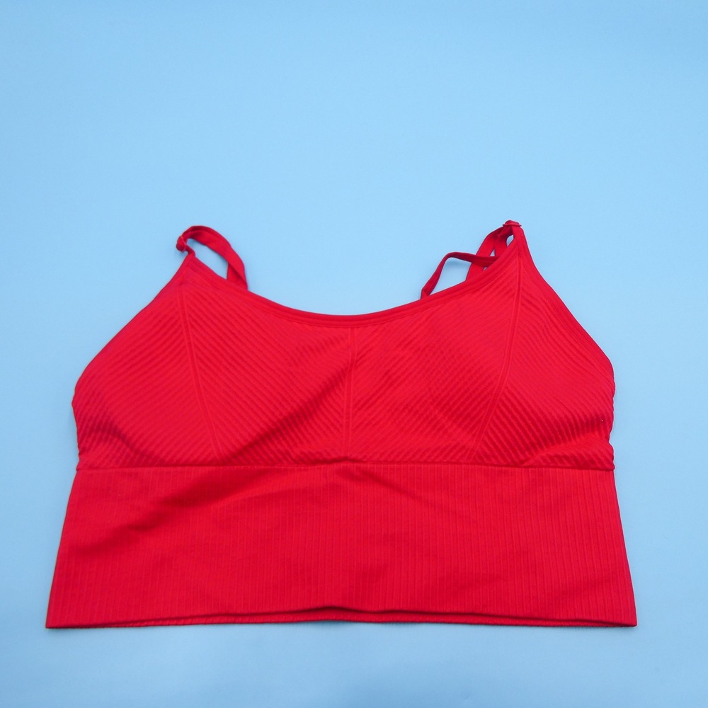 PINK Sports Bra Women Large Active Seamless Lightly Lined Red Ribbed Performance